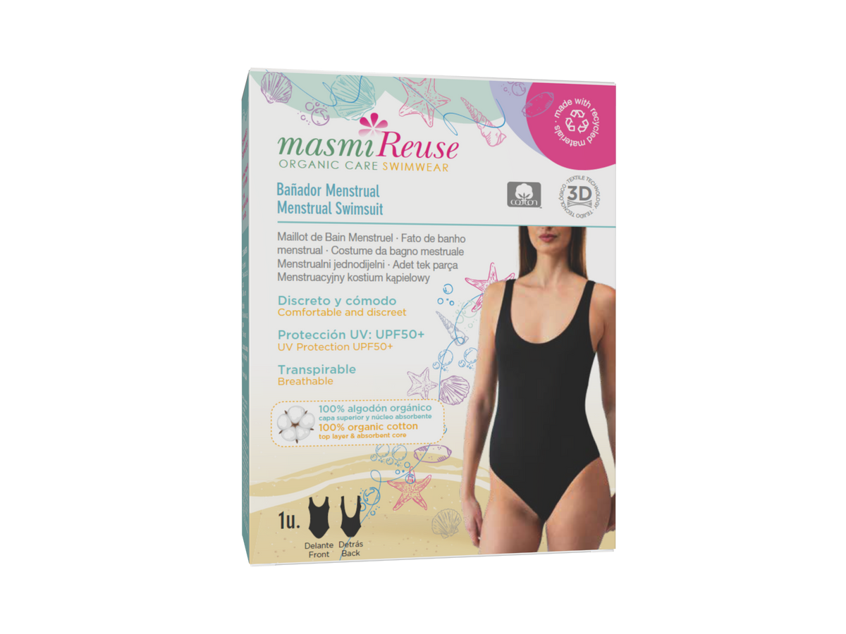 Masmi Menstruacyjny jednoczęściowy kostium kąpielowy UPF 50+, odporny na chlor i słoną wodę (rozmiary: XS, S, M, L) 1 szt. - zdjęcie 4