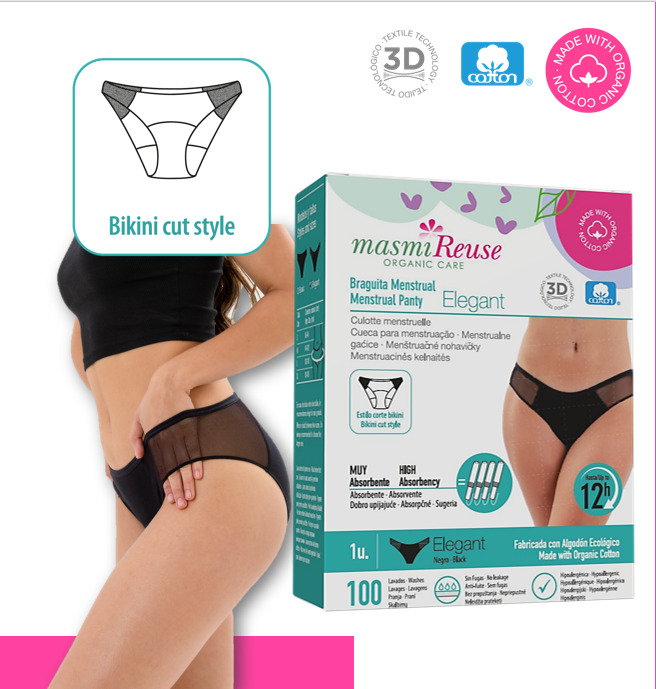 Masmi Majtki menstruacyjne ELEGANT niski stan, (rozmiary: S, M, L, XL) 100% certyfikowanej bawełny organicznej 1 szt.