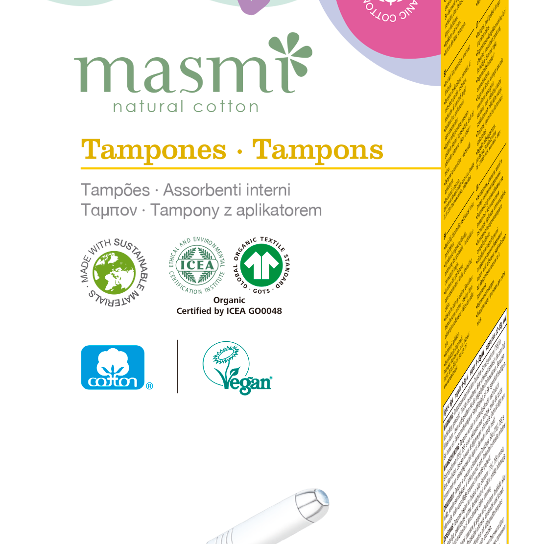 Tampony ekologiczne bawełniane Regular (z aplikat.) Masmi 100% BIO 16 szt.