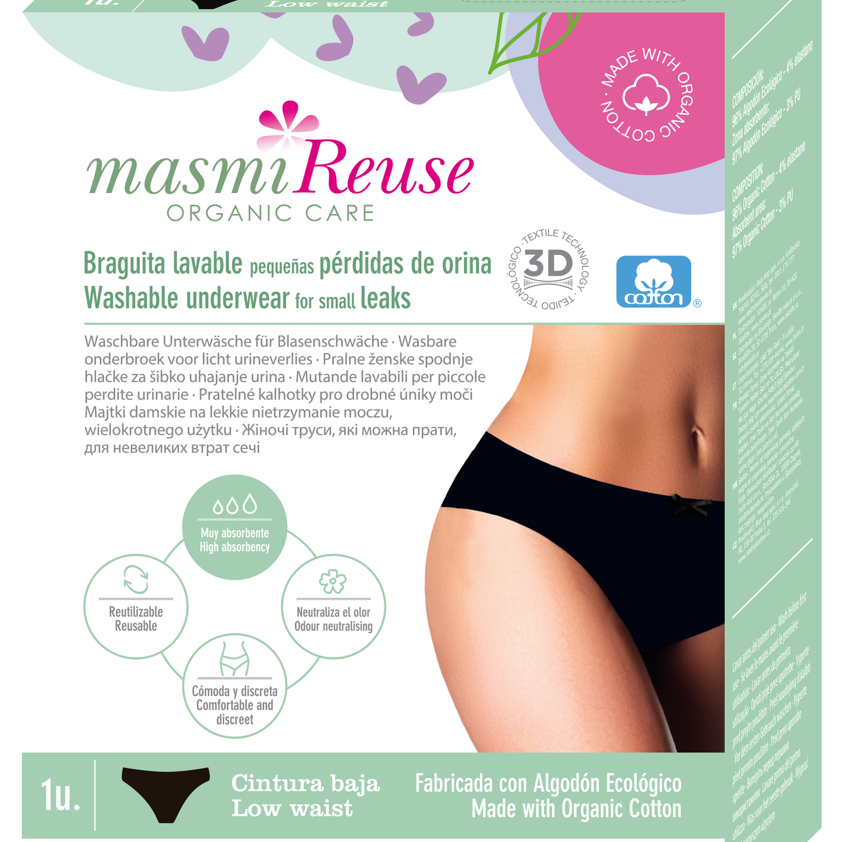 MASMI Majtki menstruacyjne o podwójnej chłonności (120 g chłonności), niski stan rozmiar XL (110-118 cm) 1 szt.