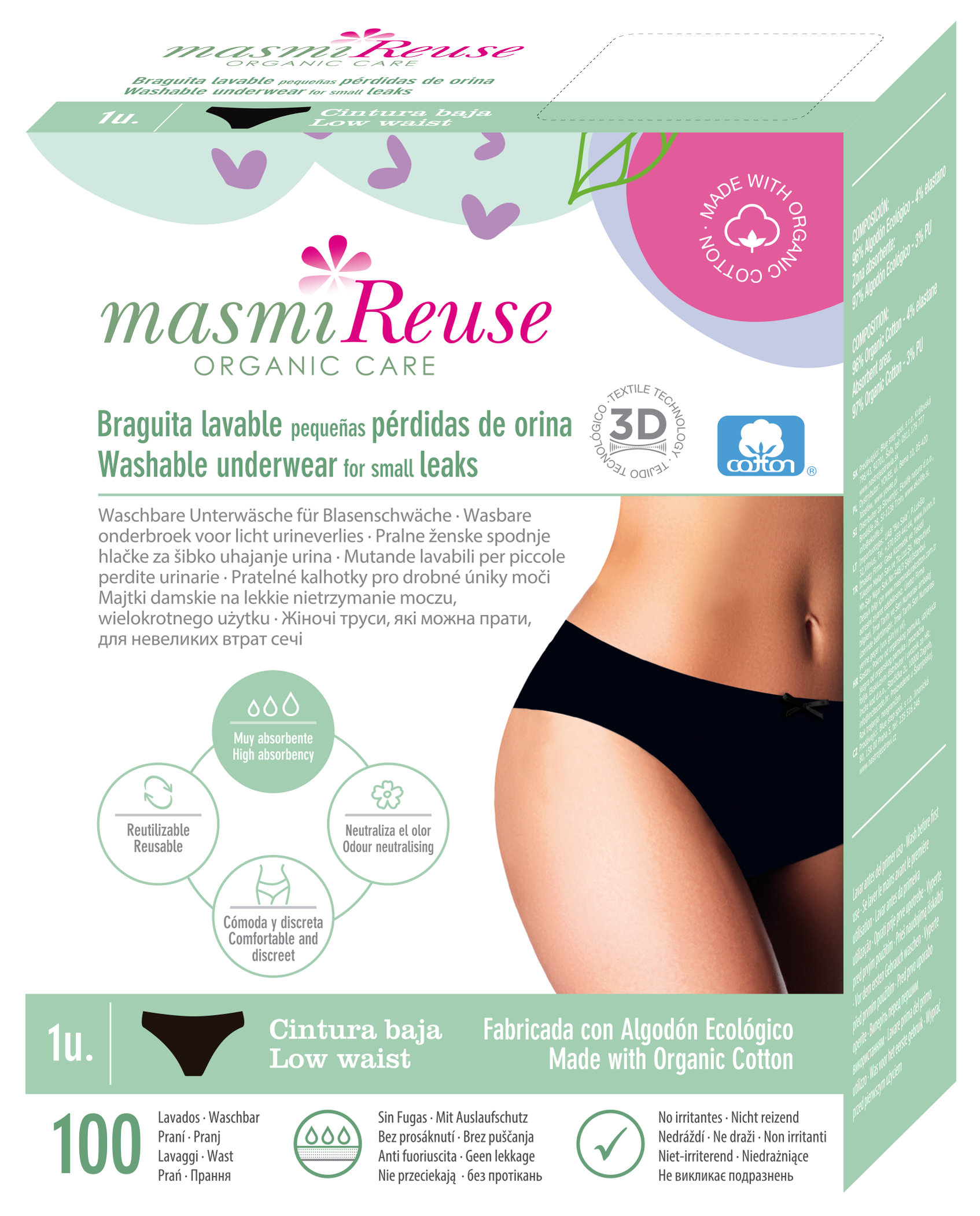 MASMI Majtki menstruacyjne o podwójnej chłonności (120 g chłonności), niski stan rozmiar XL (110-118 cm) 1 szt.