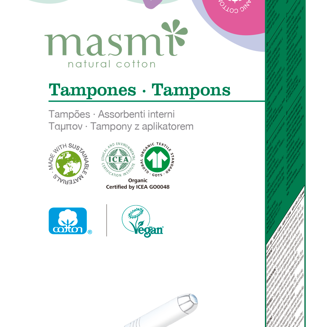 Tampony ekologiczne bawełniane Super (z aplikat.) Masmi 100% BIO 14 szt.