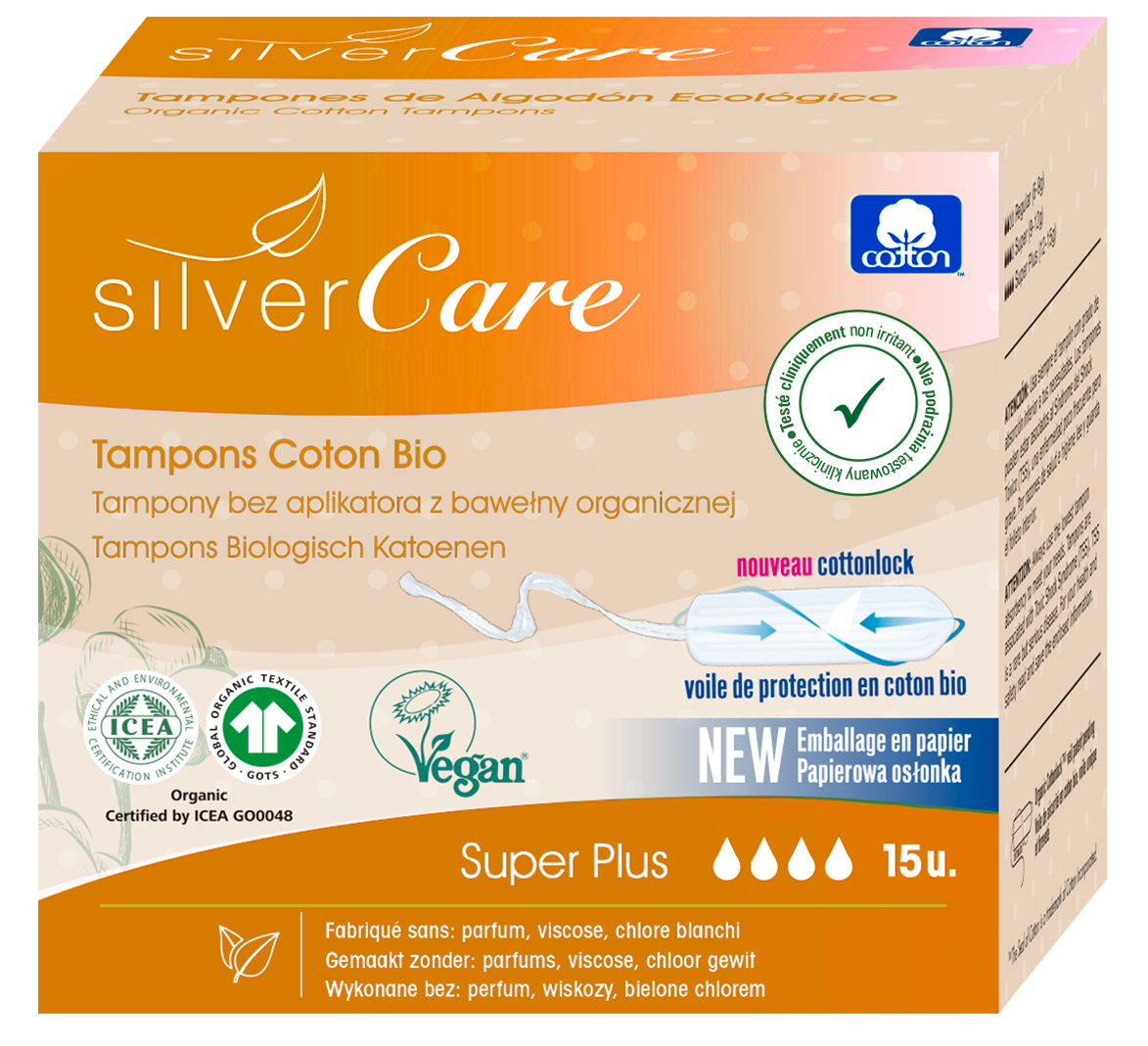 Tampony ekologiczne bawełniane SuperPlus (bez aplik.) Silver Care BIO 18szt