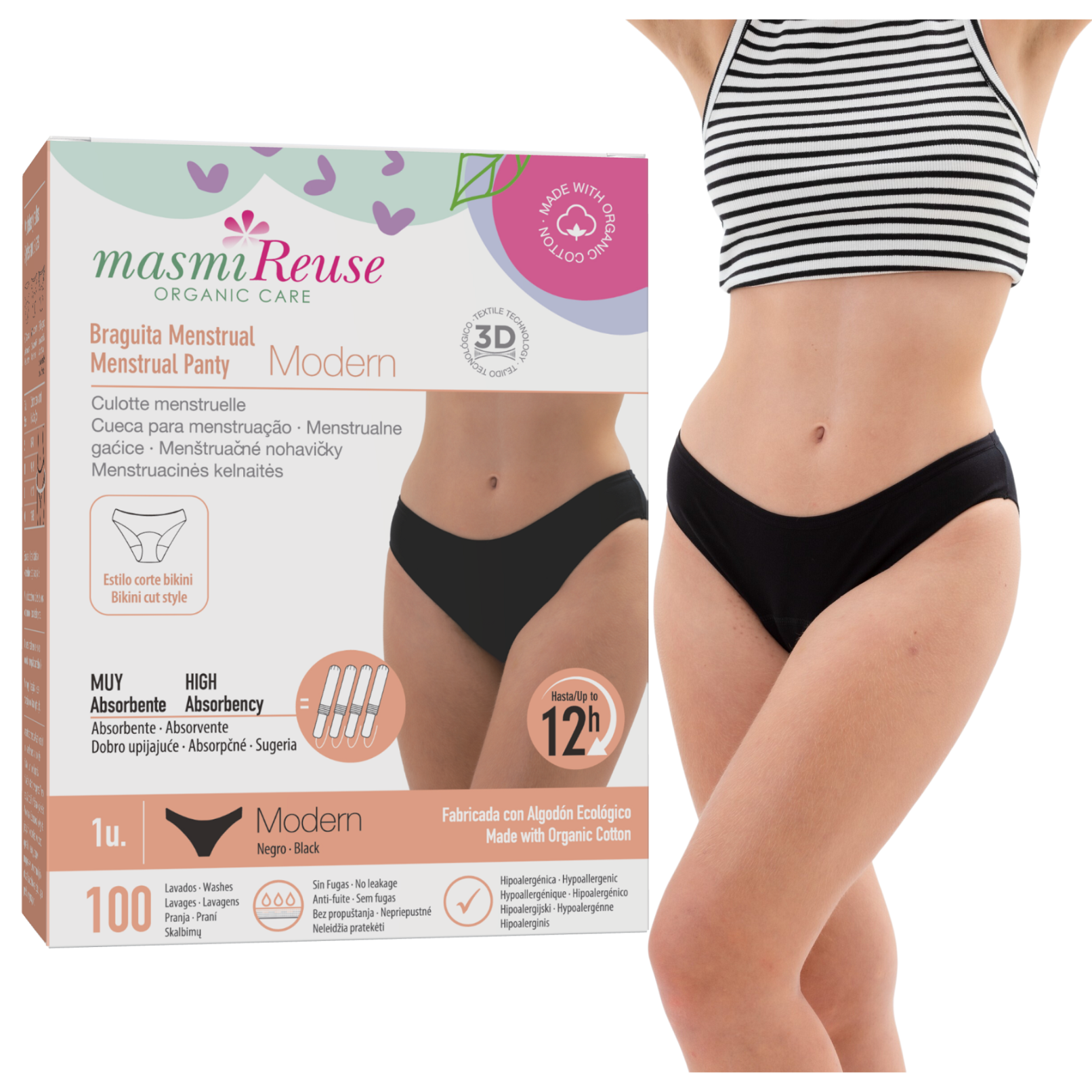 ZESTAW -5% 3x Masmi Majtki menstruacyjne ekologiczne MODERN 100% bawełna BIO (rozmiary: S, M, L, XL) - zdjęcie 4