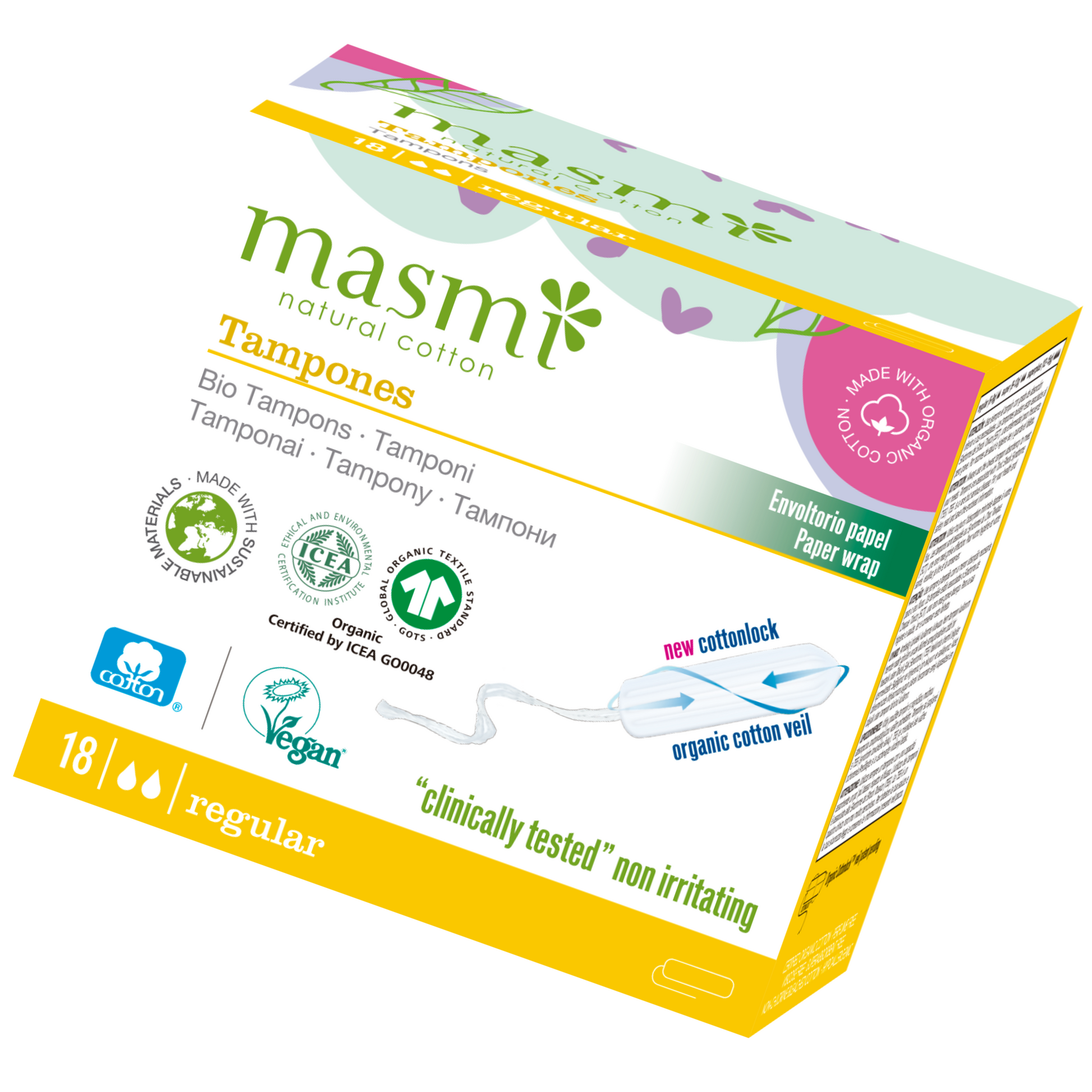 Tampony ekologiczne Regular (bez aplik.) Masmi BIO 100% bawełna 18 szt. - zdjęcie 2