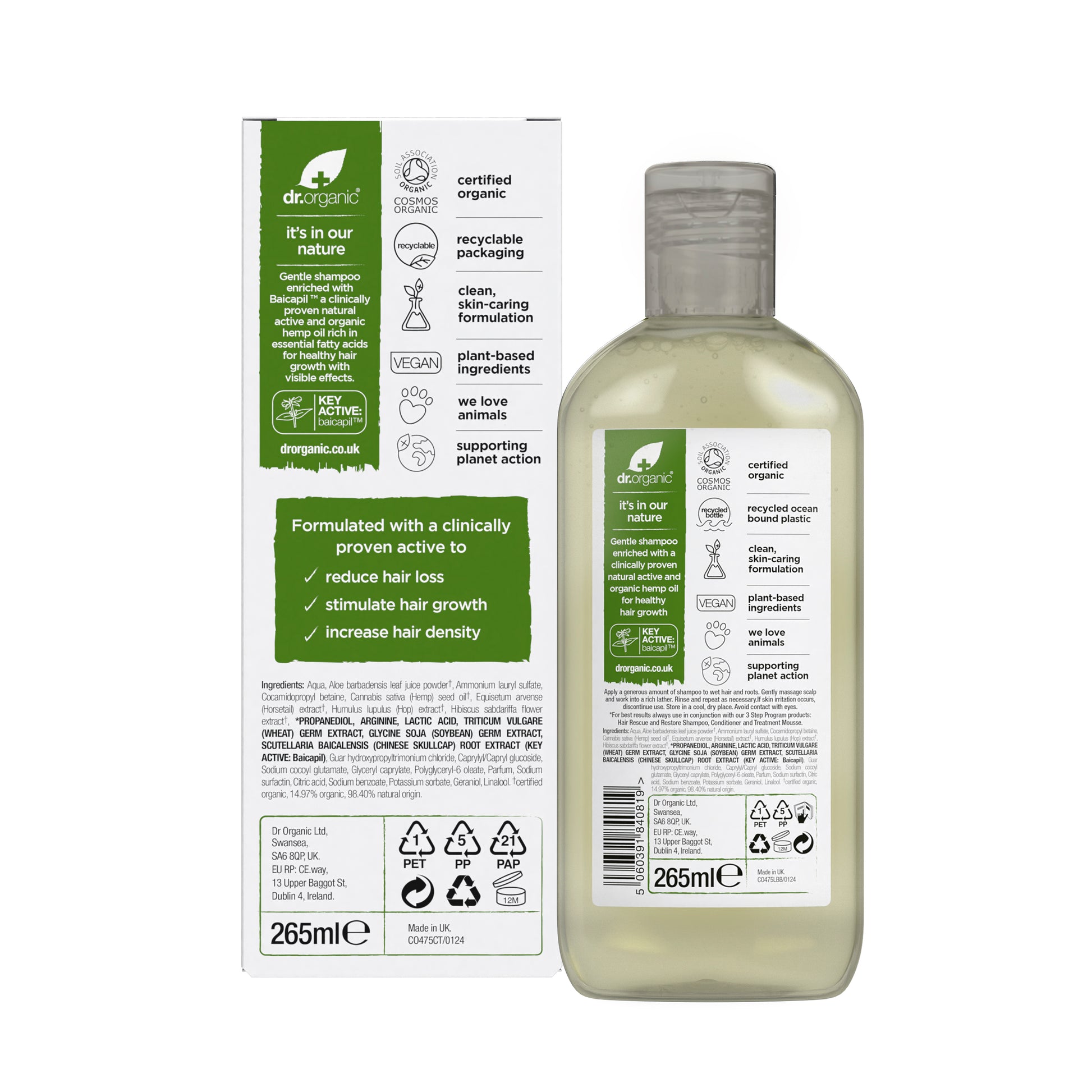 dr. organic Odbudowujący szampon z olejem z nasion organicznych konopi 265 ml