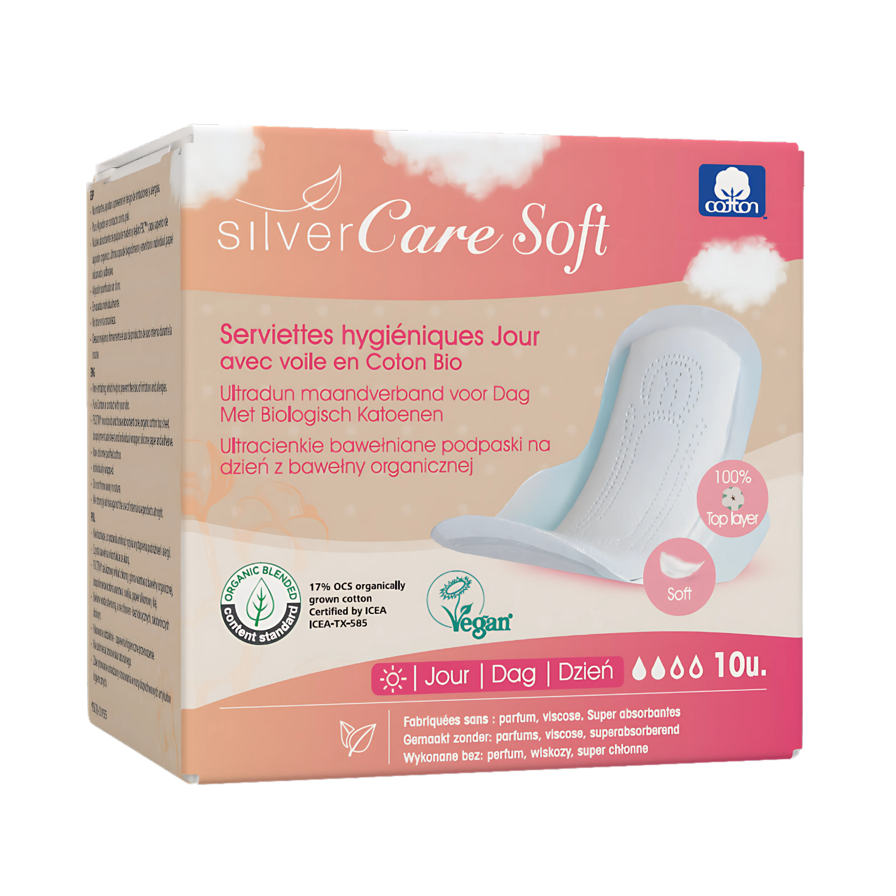 Podpaski ekologiczne bawełniane SOFT na dzień Silver Care 100% BIO 10 szt.