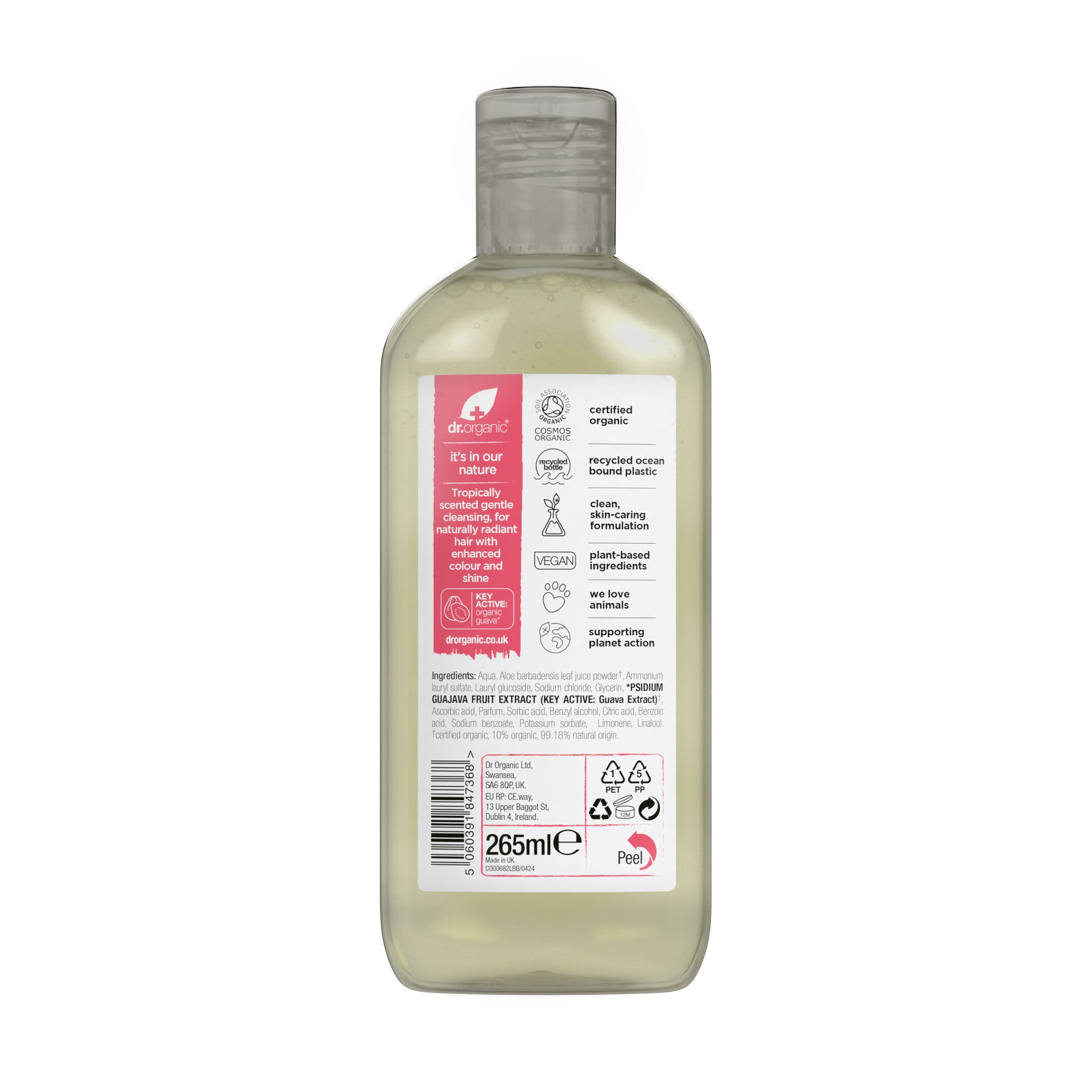 dr. organic Delikatny szampon dodający blasku włosom farbowanym z witaminą C i ekstraktem z organicznej guawy 265 ml