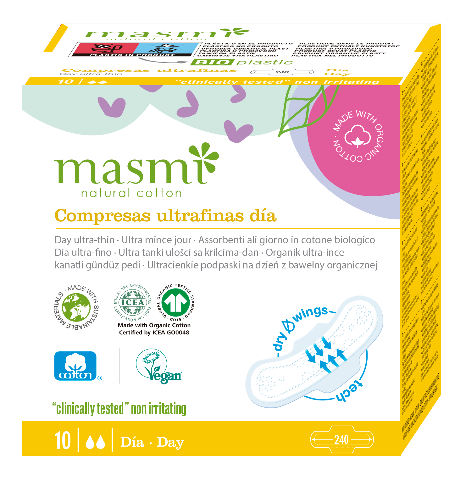 Podpaski ekologiczne na dzień Masmi BIO 100% bawełny organicznej 10 szt.