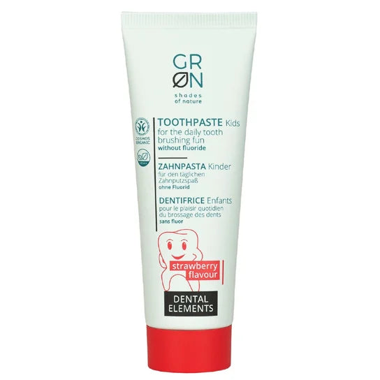 GRN Delikatna truskawkowa pasta do zębów z wodą termalną dla dzieci (bez fluoru) 50 ml