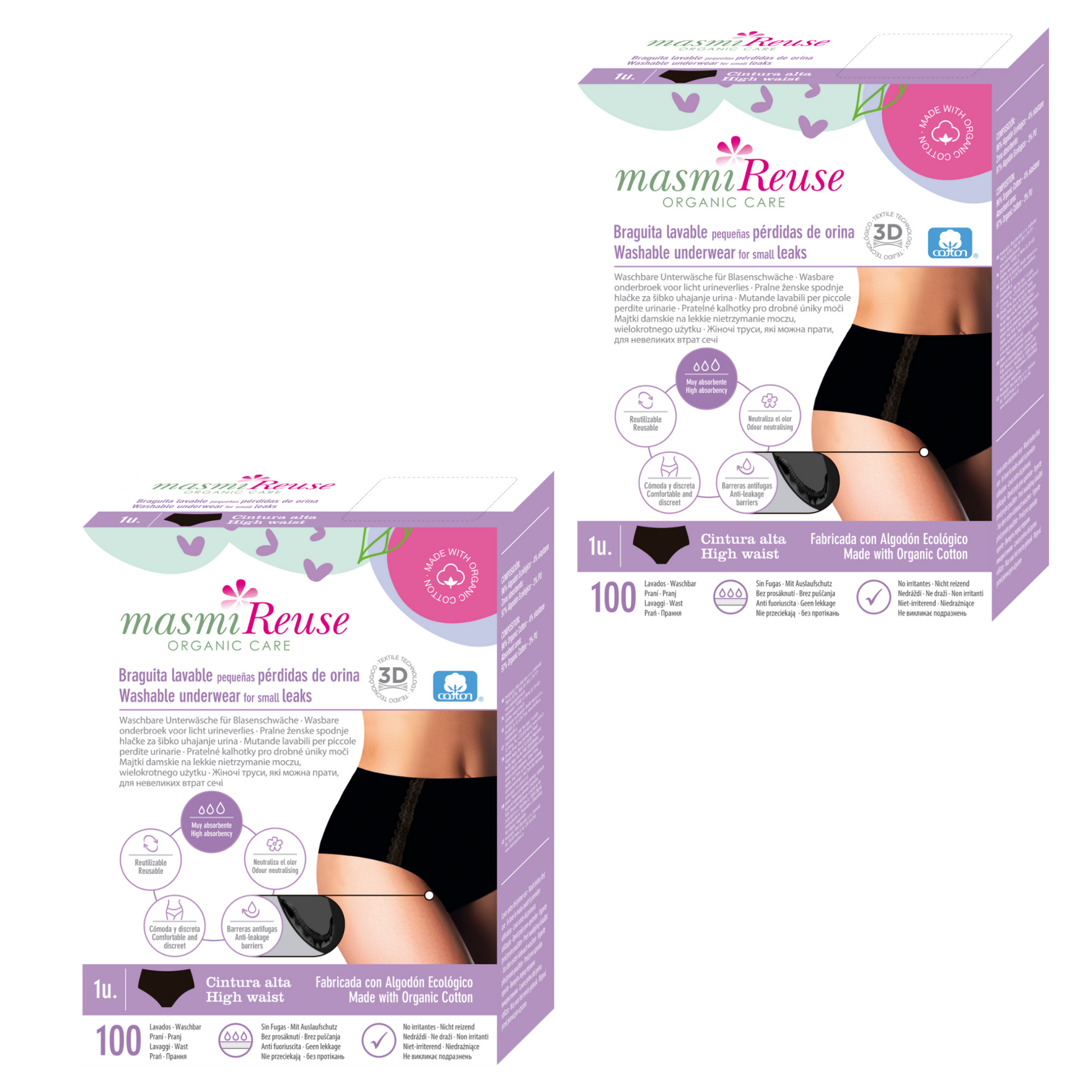 ZESTAW -3% 2x Masmi Majtki menstruacyjne ekologiczne potrójna chłonność 166 g/wys. stan (rozmiary: S, M, L, XL)