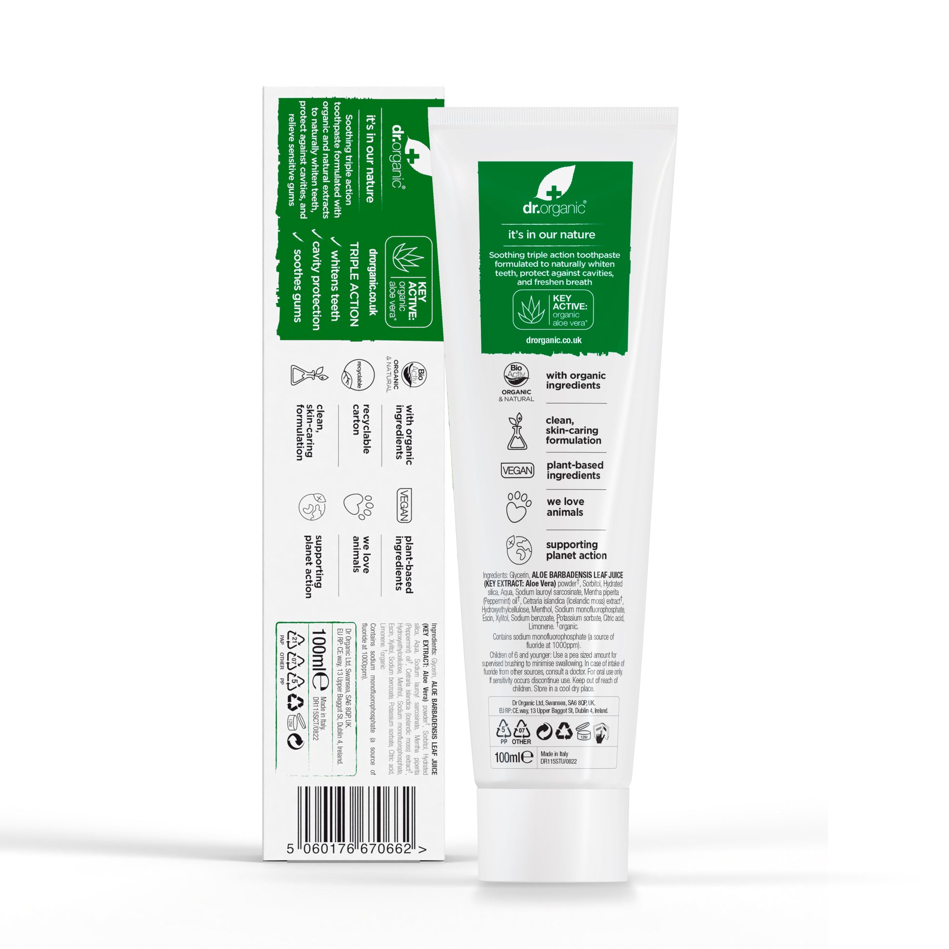 dr. organic Delikatna wybielająca pasta do zębów z organicznym aloesem i fluorem 100 ml