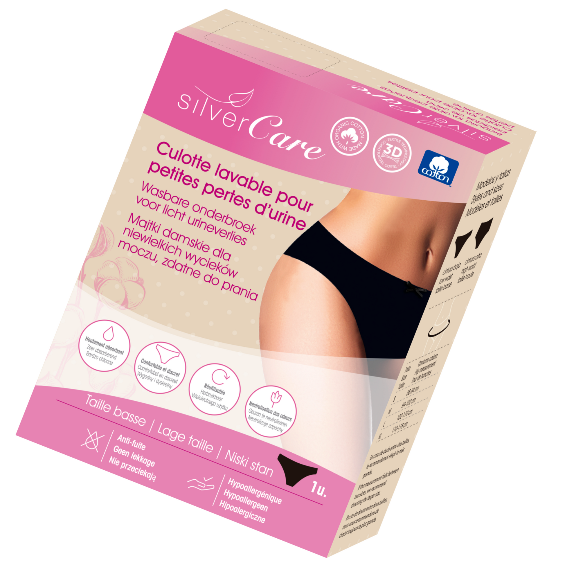 Silver Care Bielizna damska na nietrzymanie moczu – niski stan (rozmiary: S, M, L , XL), 100% bawełny organicznej 1 szt. - zdjęcie 2
