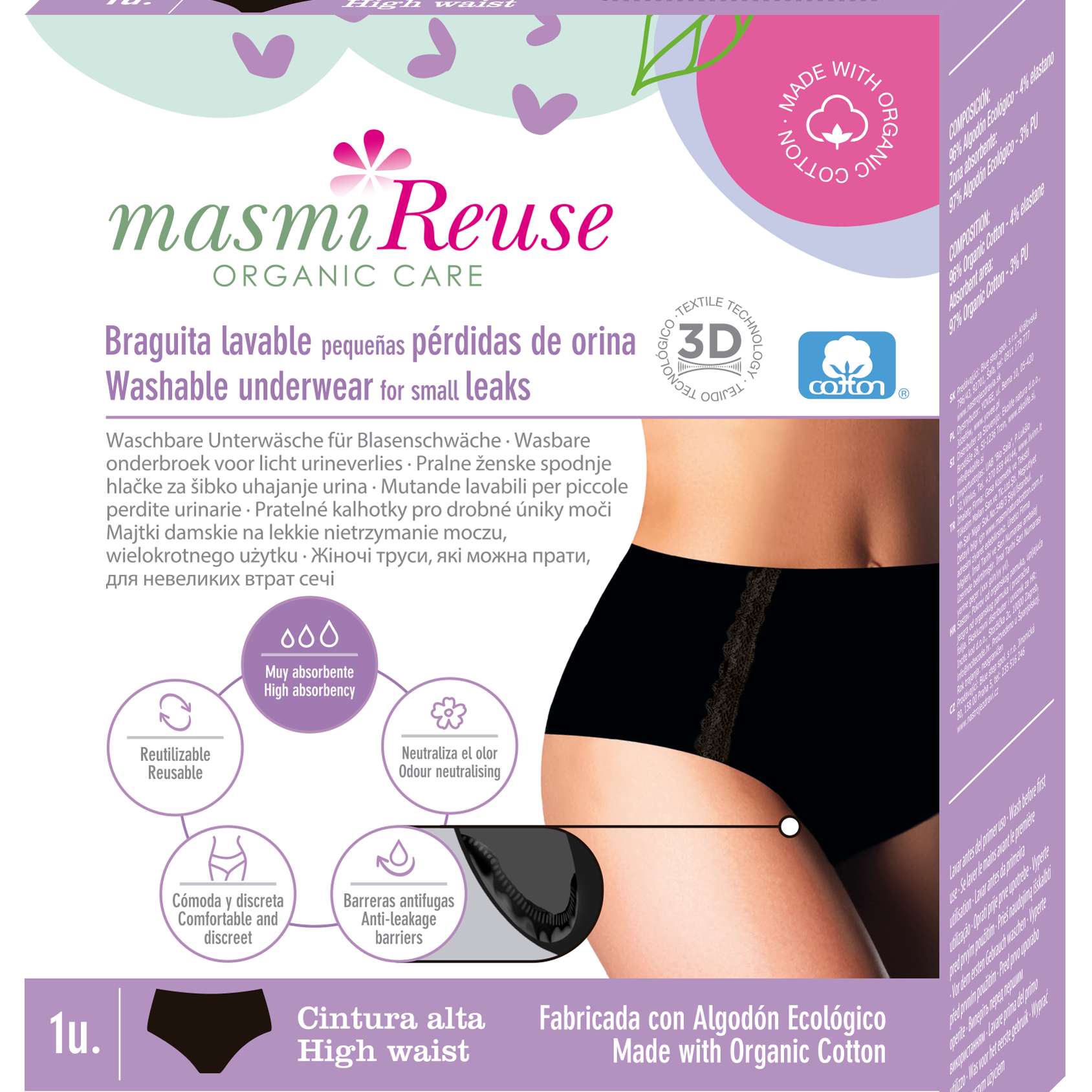 MASMI Majtki menstruacyjne o potrójnej chłonności (166 g chłonności), wysoki stan rozmiar XL (110-118 cm) 1 szt.
