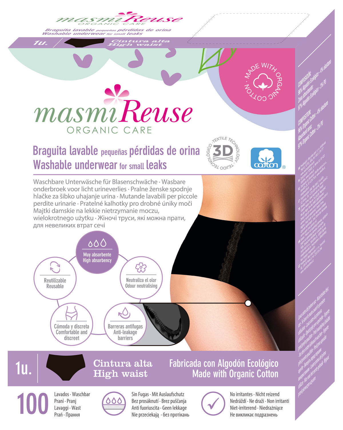 MASMI Majtki menstruacyjne o potrójnej chłonności (166 g chłonności), wysoki stan rozmiar XL (110-118 cm) 1 szt.