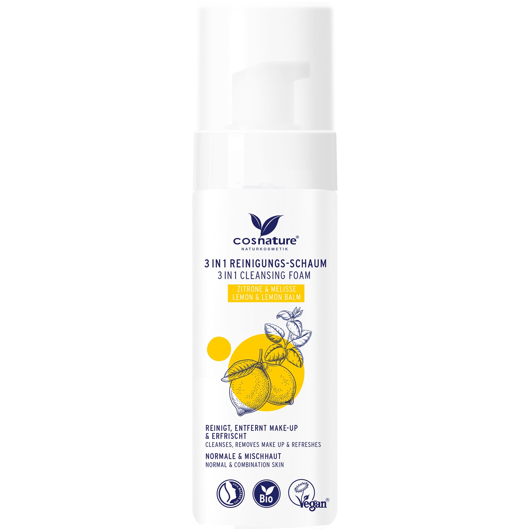 Cosnature BIO Naturalna pianka oczyszczająca 3 w 1 z cytryną i melisą 150 ml