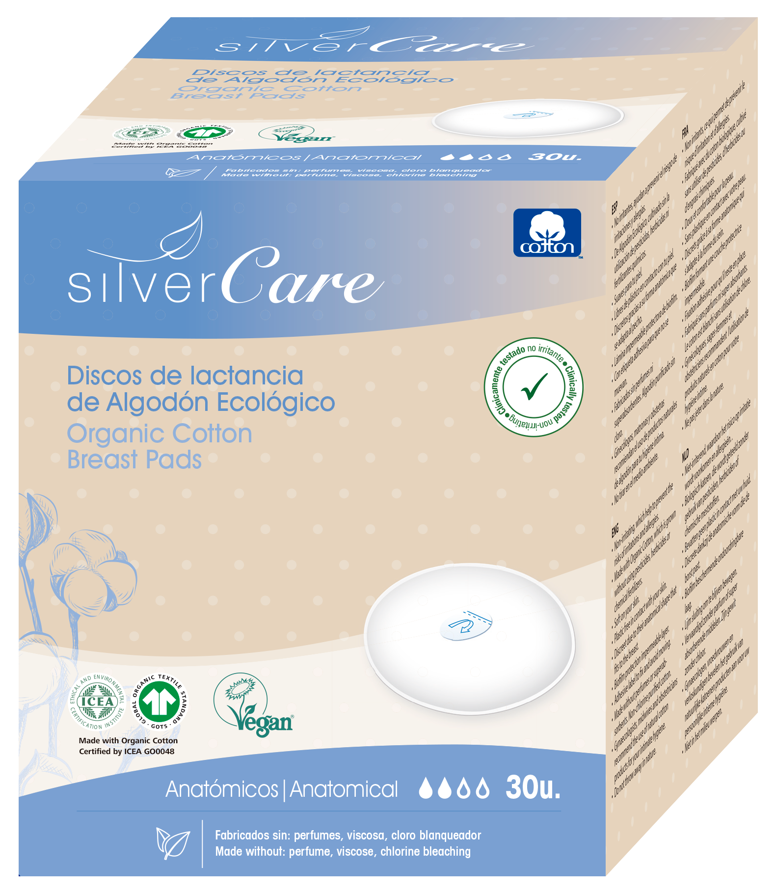 Wkładki laktacyjne wielorazowe ekologiczne Silver Care 100% bawełna 2 szt. - zdjęcie 9