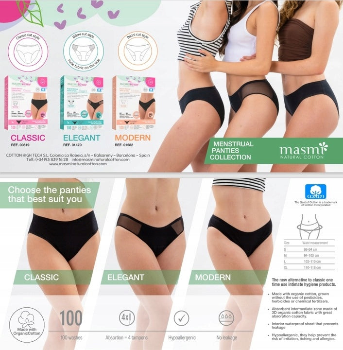 ZESTAW -5% 3x Masmi Majtki menstruacyjne ekologiczne ELEGANT 100% bawełna BIO (rozmiary: S, M, L, XL) - zdjęcie 12