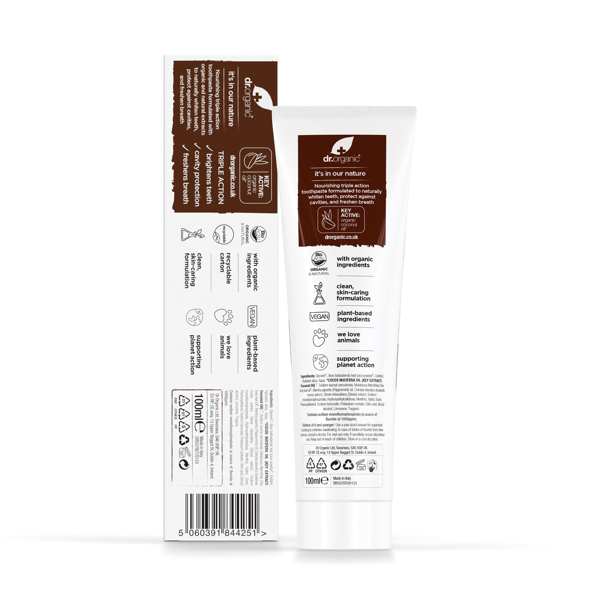 dr. organic Delikatna wybielająca pasta do zębów z olejem kokosowym i fluorem 100 ml