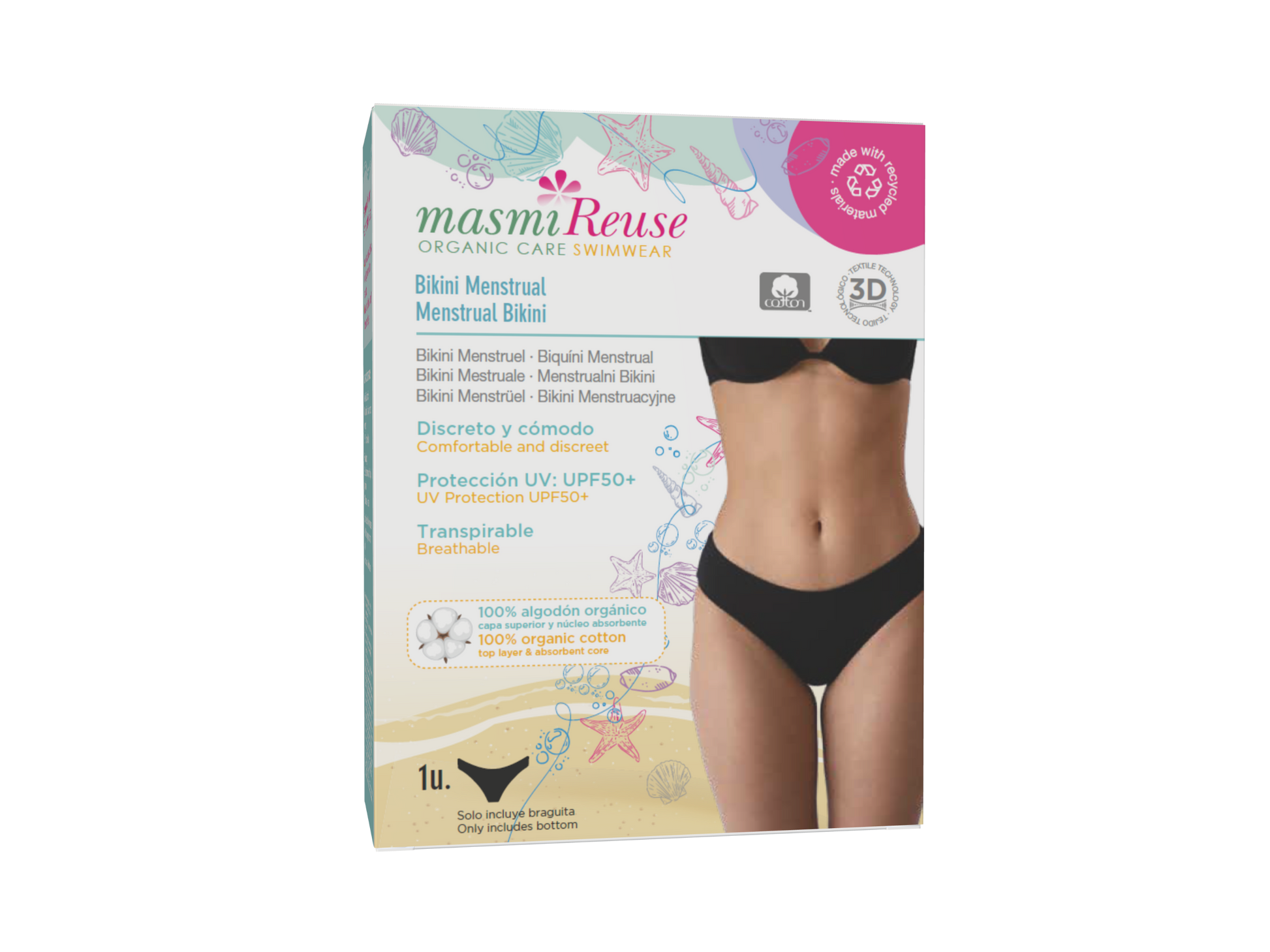 Masmi Menstruacyjne bikini kąpielowe UPF 50+, odporne na chlor i słoną wodę (rozmiary: XS, S, M, L) 1 szt. - zdjęcie 4