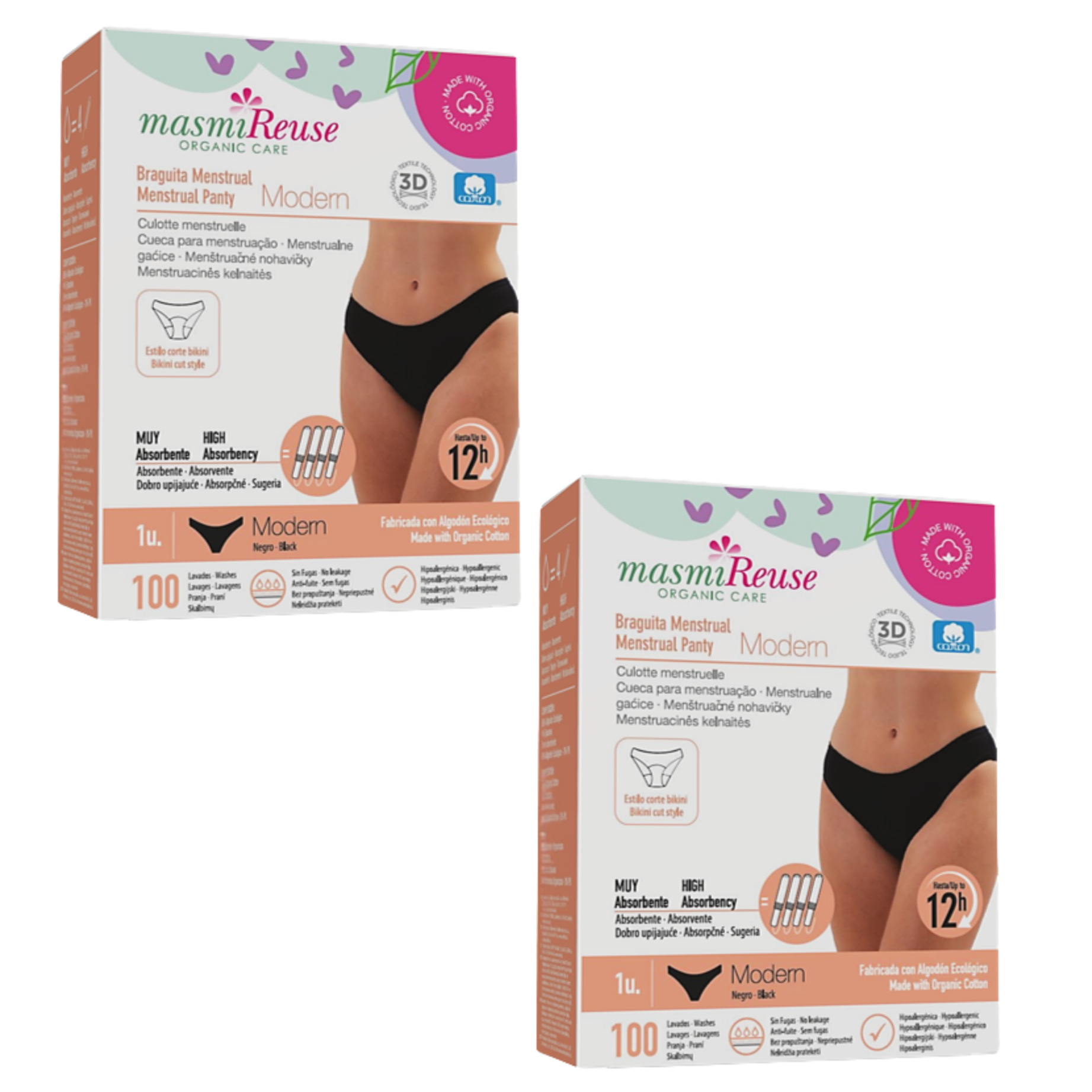 ZESTAW -3% 2x Masmi Majtki menstruacyjne ekologiczne MODERN 100% bawełna BIO (rozmiary: S, M, L, XL)