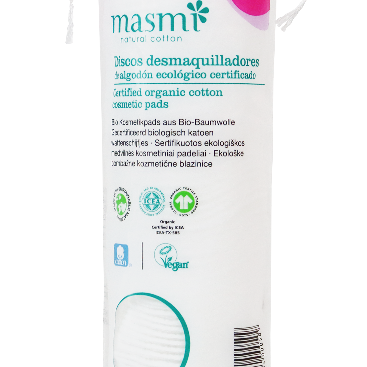 Masmi Okrągłe bawełniane płatki kosmetyczne 100% organicznej bawełny 80 szt.