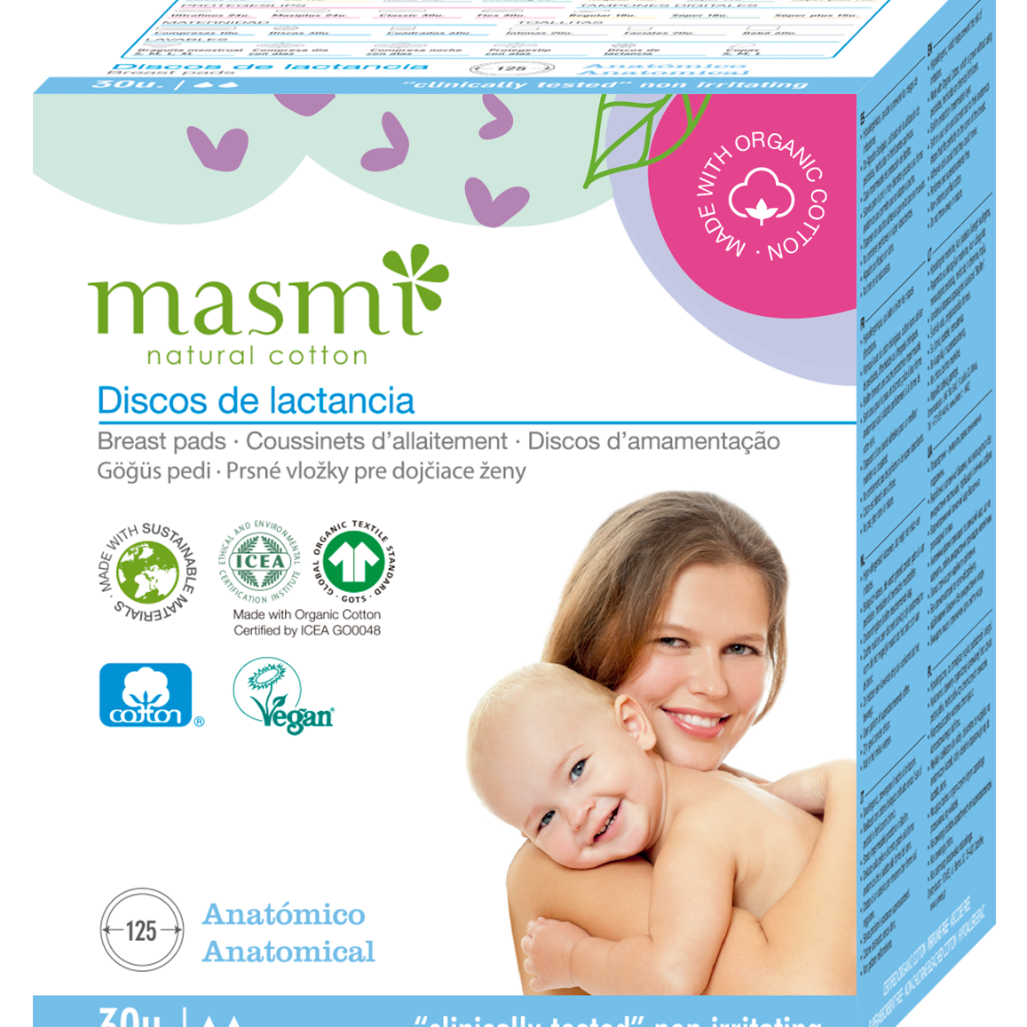 Masmi Wkładki laktacyjne 100% bawełny organicznej 30 szt.