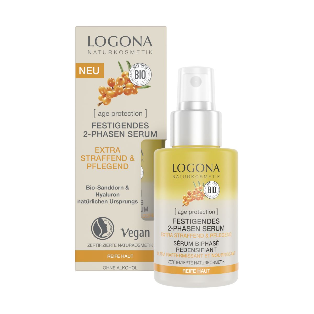 Logona Wzmacniające dwufazowe serum ujędrniające z organicznym rokitnikiem i kwasem hialuronowym 30ml