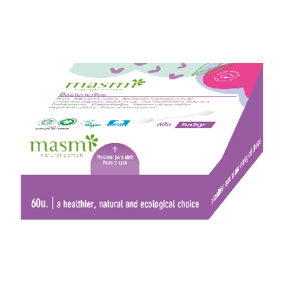 Masmi Patyczki higieniczne do uszu 100% bawełny organicznej dla niemowląt i dzieci 60 szt.