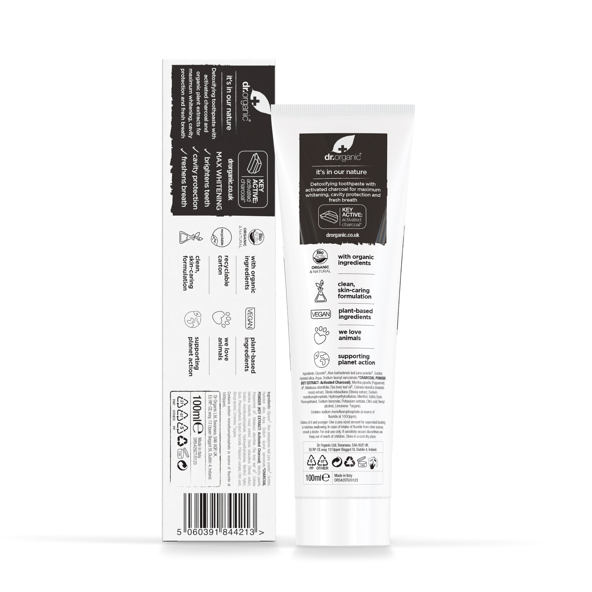 dr. organic Ekstrawybielająca pasta do zębów z aktywnym węglem i fluorem 100 ml