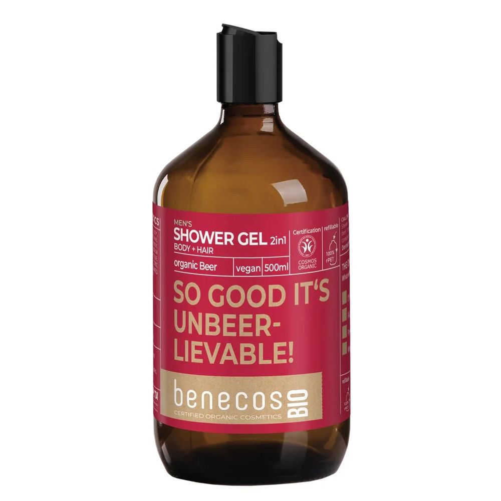 benecosBIO MEN Żel pod prysznic i szampon z organicznym piwem pszenicznym 500 ml