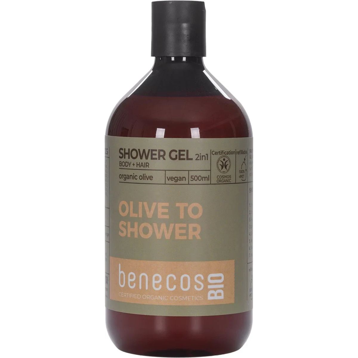 benecosBIO 2in1 Żel pod prysznic i szampon z organiczną oliwą 500 ml