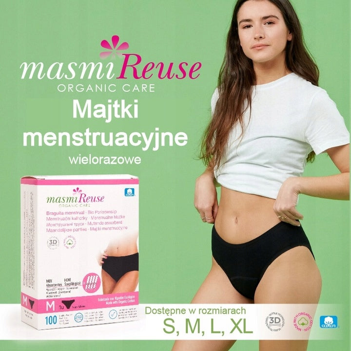ZESTAW -5% 3x Masmi Majtki menstruacyjne ekologiczne CLASSIC wysoki stan 100% bawełna (rozmiary: S, M, L, XL) - zdjęcie 2