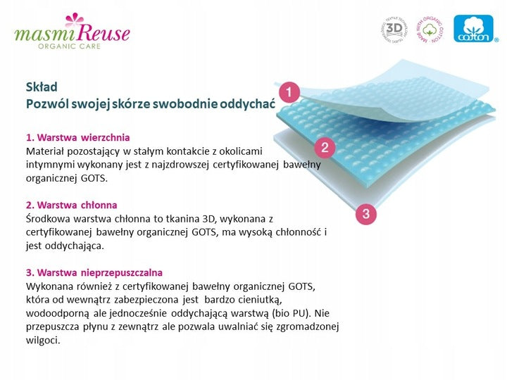 ZESTAW -5% 3x Masmi Majtki menstruacyjne ekologiczne CLASSIC wysoki stan 100% bawełna (rozmiary: S, M, L, XL) - zdjęcie 8