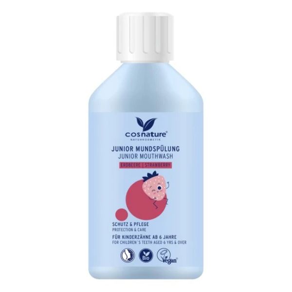 Cosnature BIO Naturalny płyn do płukania ust dla dzieci od 6 roku życia o smaku truskawki z fluorem 300 ml