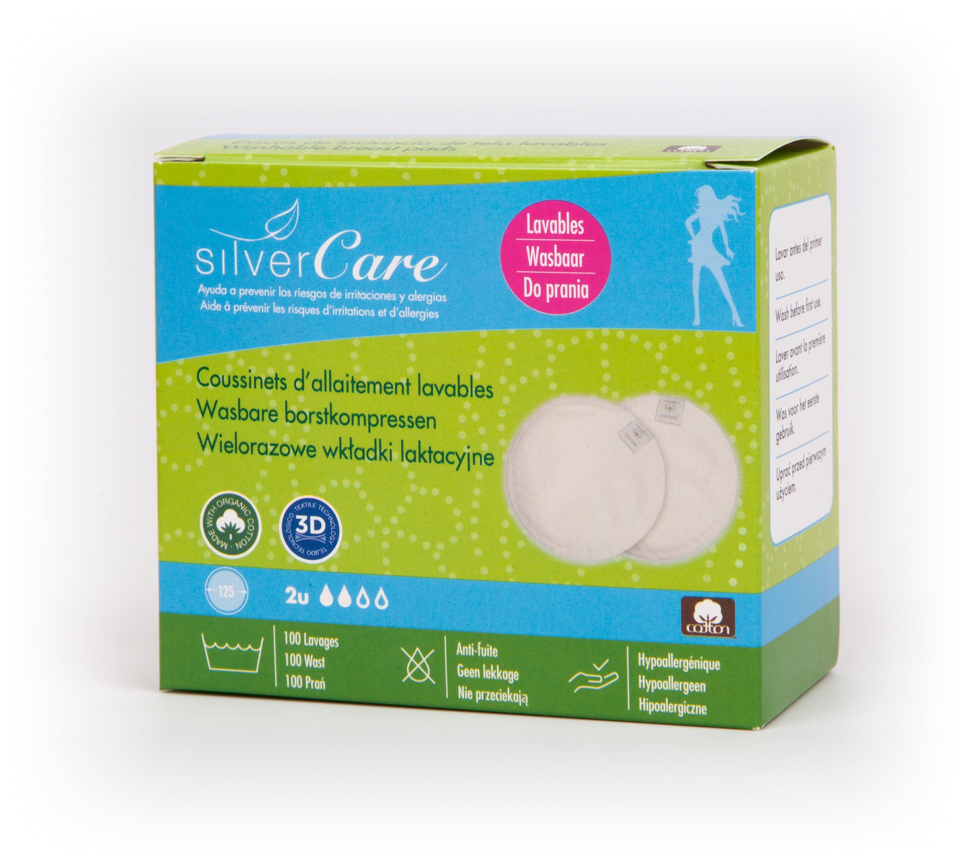 Wkładki laktacyjne wielorazowe ekologiczne Silver Care 100% bawełna 2 szt.