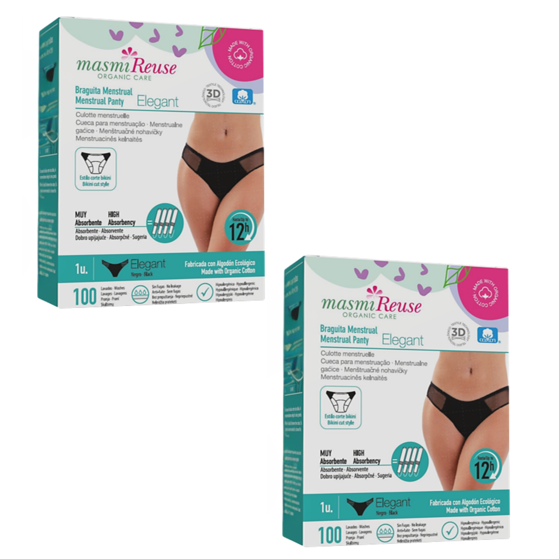 ZESTAW -3% 2x Masmi Majtki menstruacyjne ekologiczne ELEGANT 100% bawełna BIO (rozmiary: S, M, L, XL)