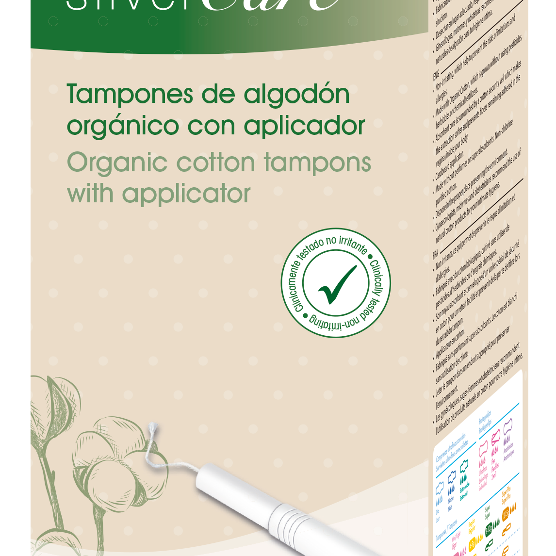 Tampony ekologiczne bawełniane Super (z aplikat.) Silver Care BIO 14 szt.