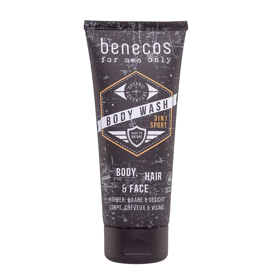 Benecos For men only - 3w1 SPORT Naturalny odświeżający żel do mycia ciała, twarzy i włosów 200 ml