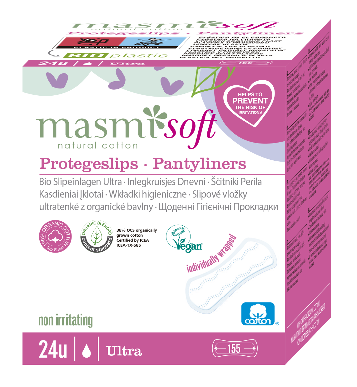Wkładki ekologiczne bawełniane Masmi SOFT 100% BIO ultracienkie 24 szt.
