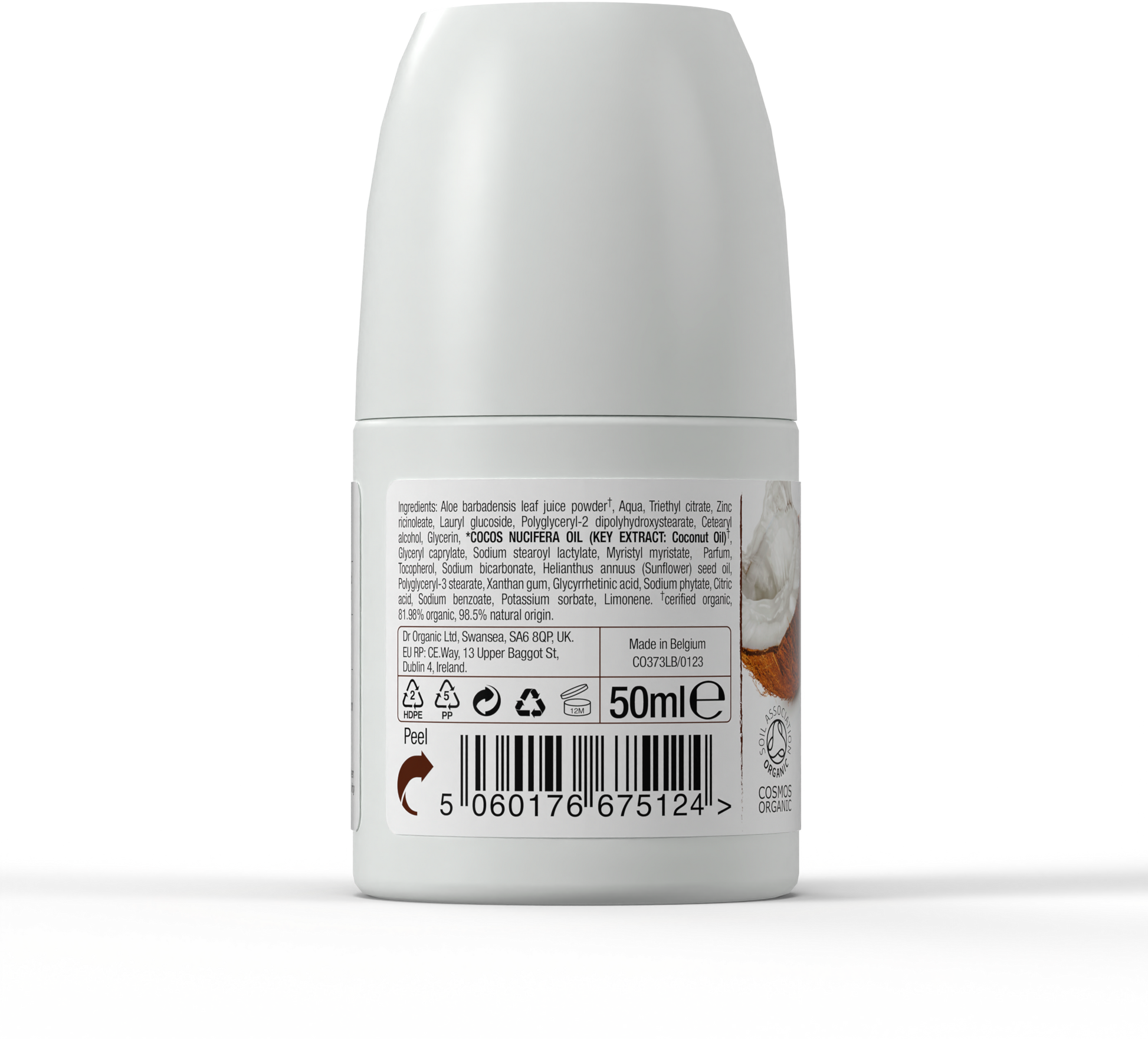 dr. organic Dezodorant roll-on do skóry wrażliwej z organicznym olejem kokosowym 50 ml