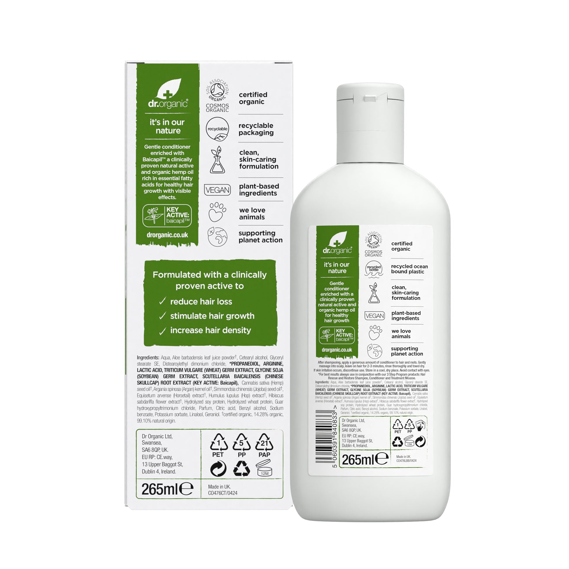 dr. organic Odbudowująca odżywka z olejem z nasion organicznych konopi 265 ml