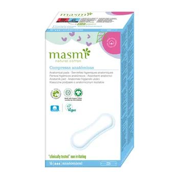 Masmi Klasyczne podpaski o anatomicznym kształcie 100% bawełny organicznej 16 szt.