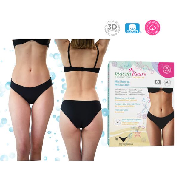 Masmi Menstruacyjne bikini kąpielowe UPF 50+, odporne na chlor i słoną wodę (rozmiary: XS, S, M, L) 1 szt.