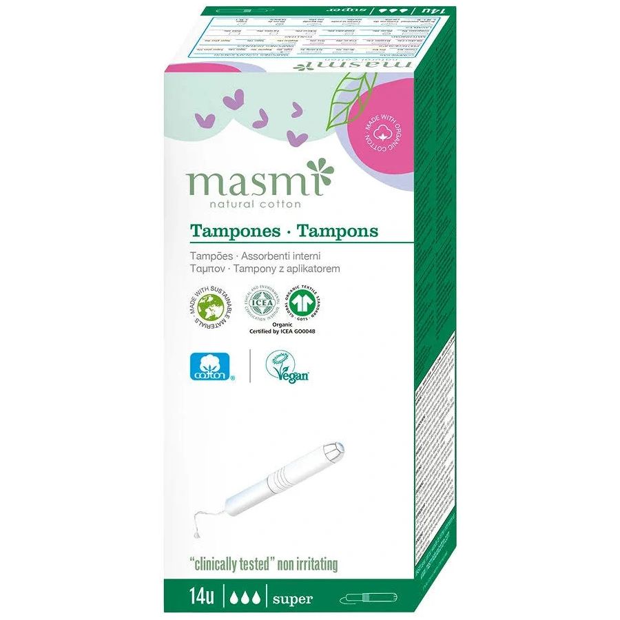 Masmi Organiczne bawełniane tampony Super z aplikatorem 100% bawełny organicznej  14 szt.