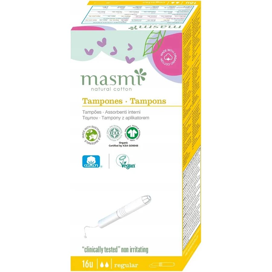 Masmi Organiczne bawełniane tampony Regular z aplikatorem 100% bawełny organicznej 16 szt.