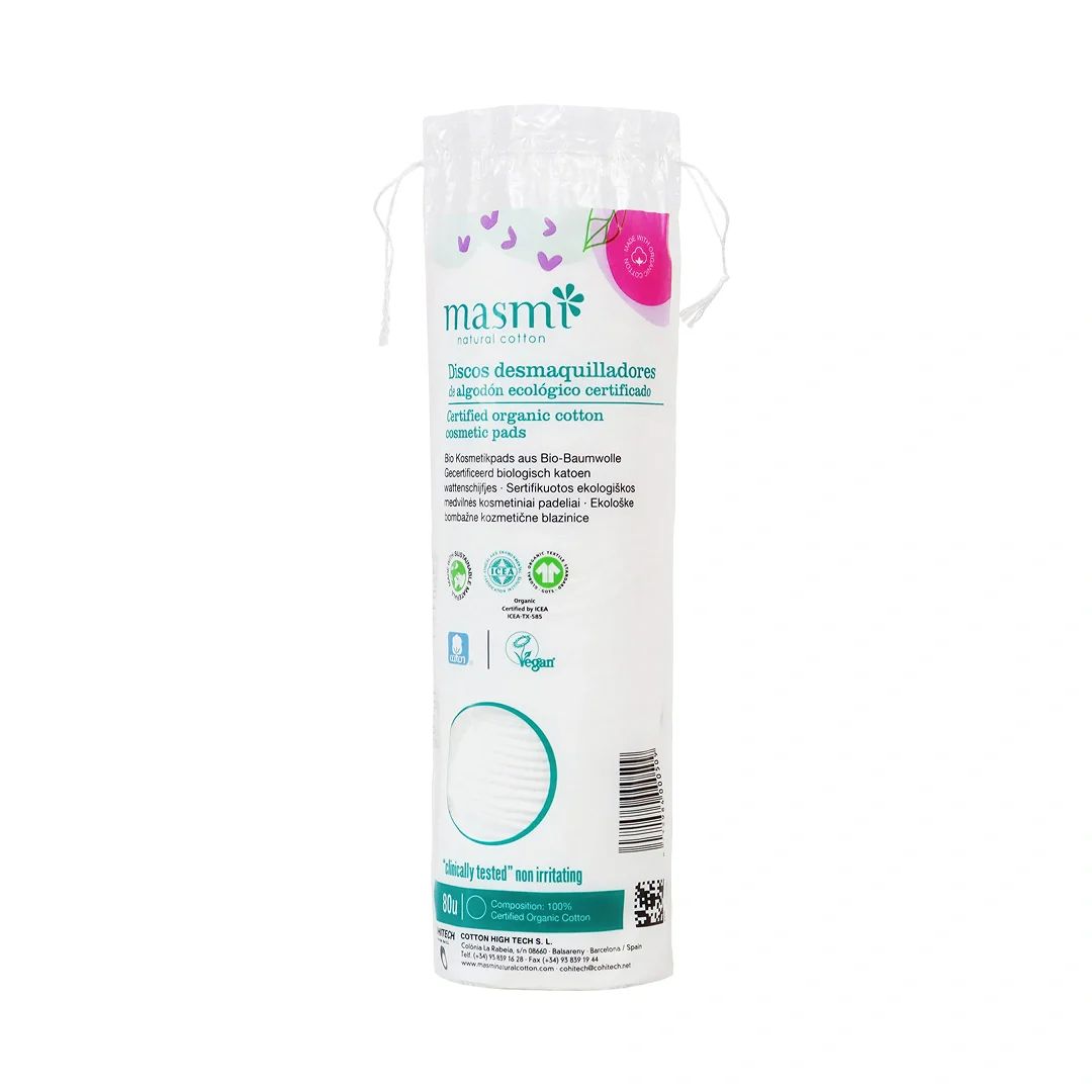 Masmi Okrągłe bawełniane płatki kosmetyczne 100% organicznej bawełny 80 szt.