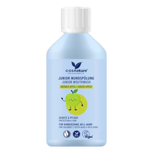 Cosnature BIO Naturalny płyn do płukania ust dla dzieci od 6 roku życia o smaku zielonego jabłka z fluorem 300 ml